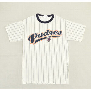 CSA Men's Cotton White Striped Size M Padres Baseball T Shirt VTG 2000 USA